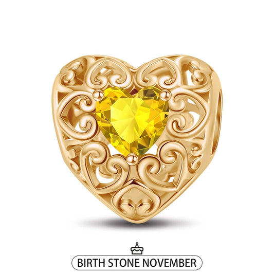 gona- November Golden Love Heart Birthstone Tarnish-resistant Silver Charms In 14K Gold Plated