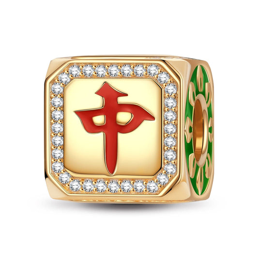 gona- Lucky Mahjong Tarnish-resistant Silver Charms With Enamel In 14K Gold Plated