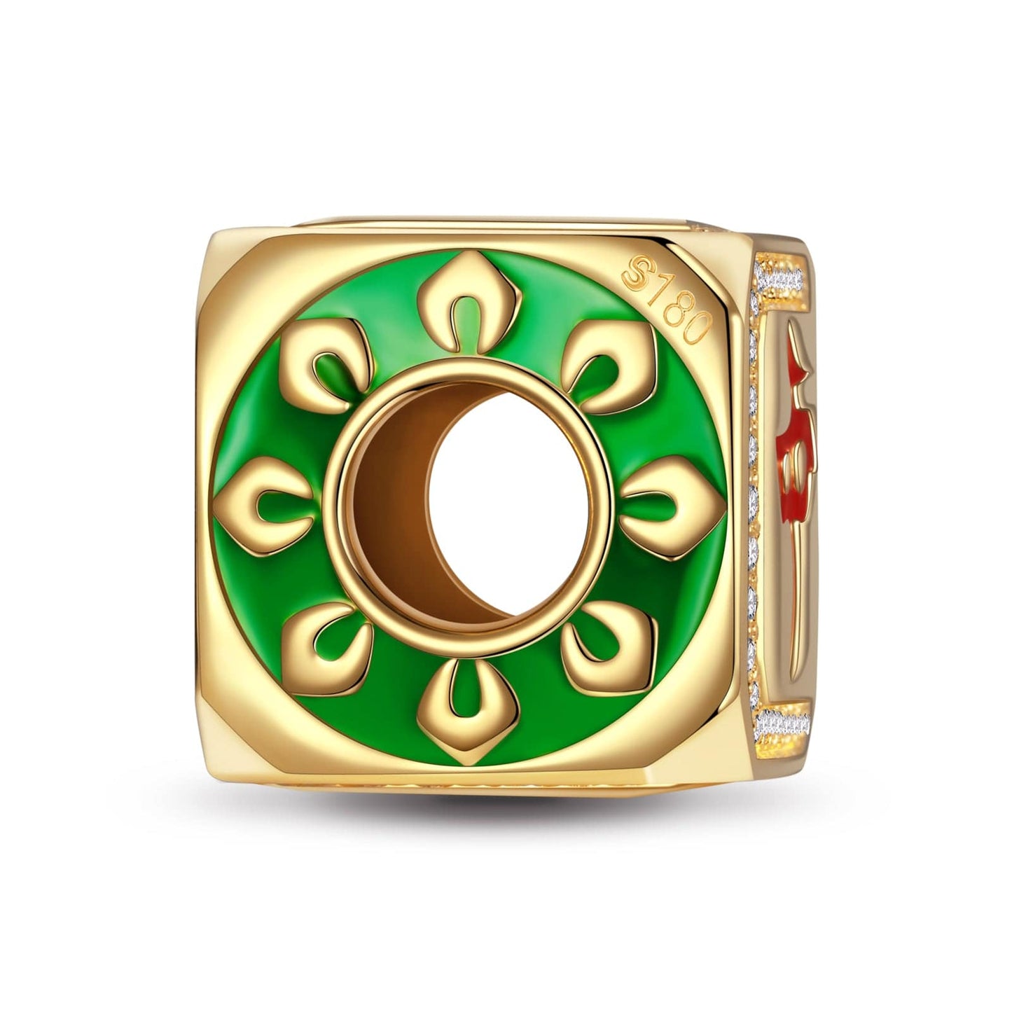 Lucky Mahjong Tarnish-resistant Silver Charms With Enamel In 14K Gold Plated