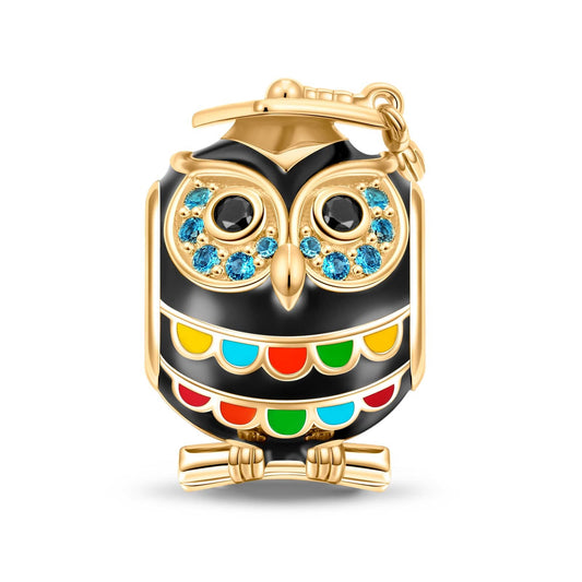 gona- Happy Graduation Owl Tarnish-resistant Silver Charms With Enamel In 14K Gold Plated