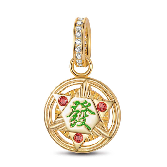 gona- Lucky Mahjong Tarnish-resistant Silver Dangle Charms With Enamel In 14K Gold Plated