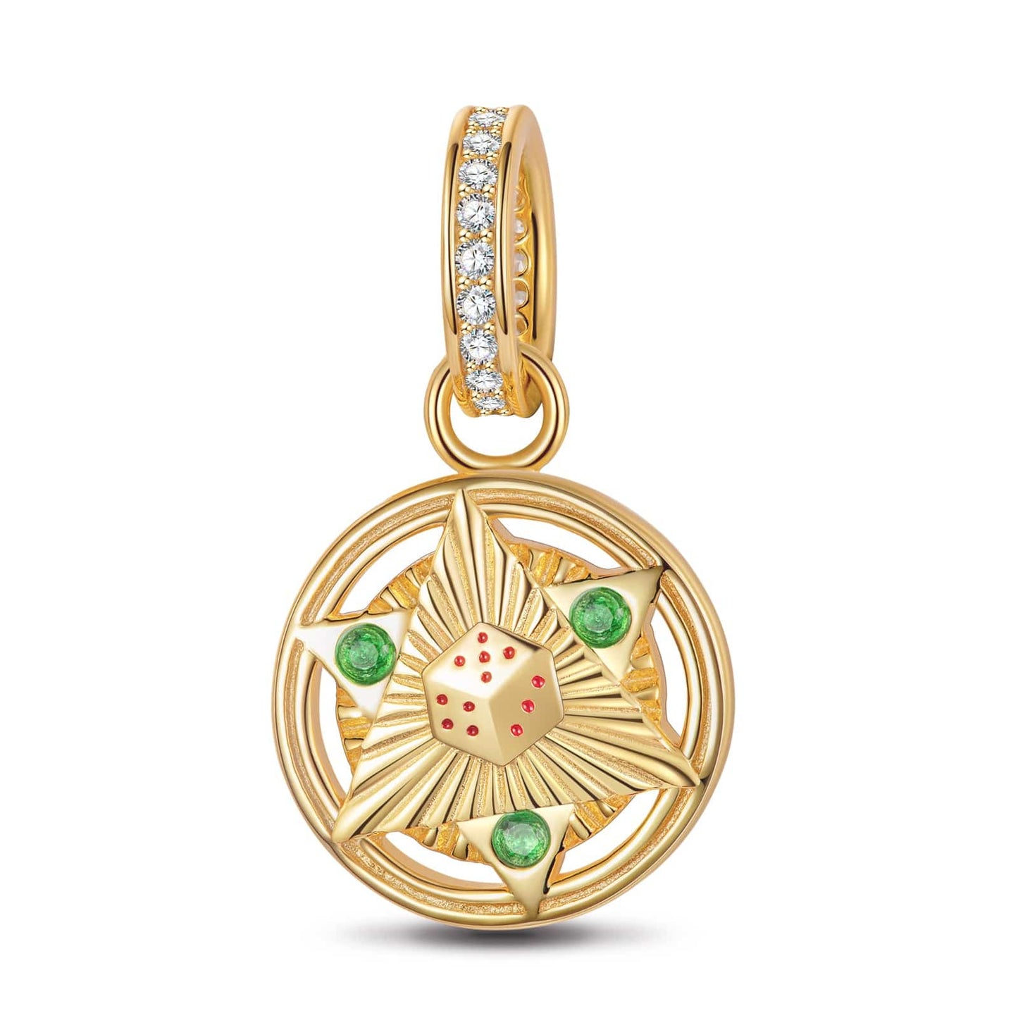 Lucky Mahjong Tarnish-resistant Silver Dangle Charms With Enamel In 14K Gold Plated