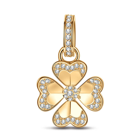 gona- Lucky Clover Tarnish-resistant Silver Dangle Charms In 14K Gold Plated