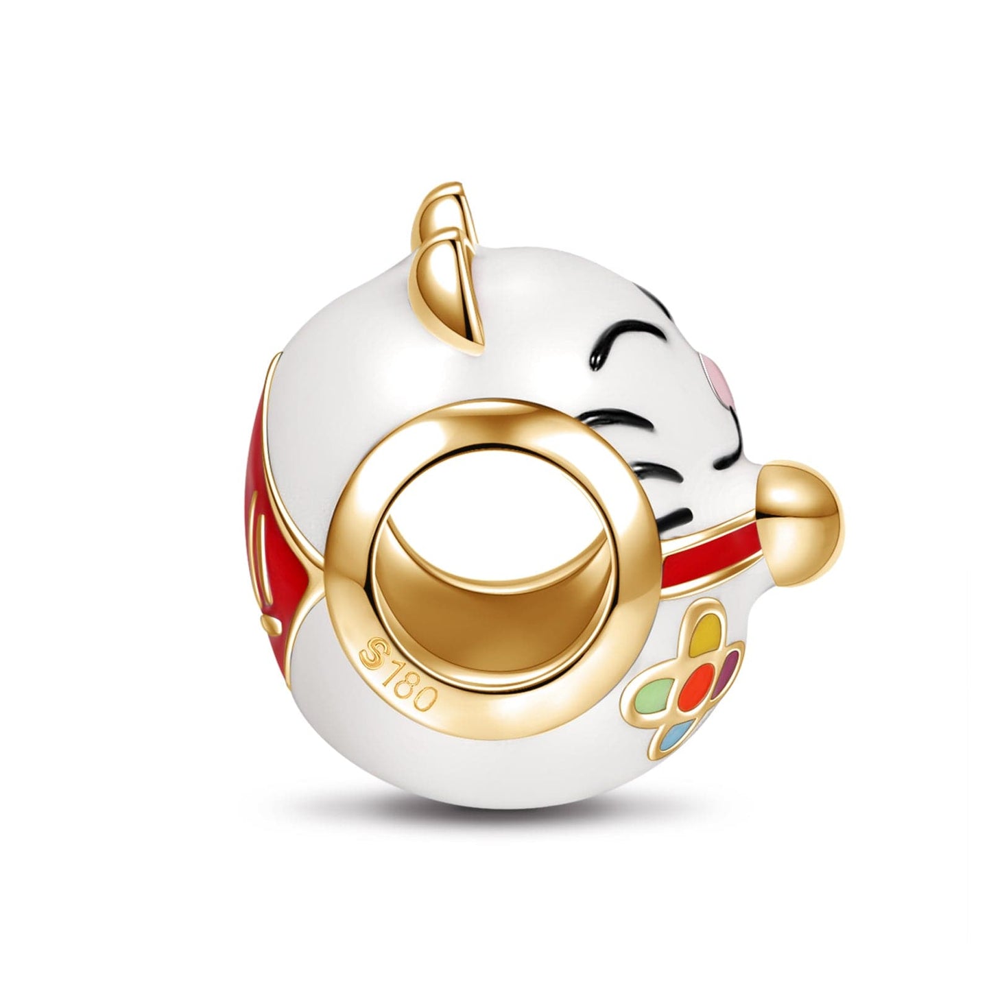 Lucky Cat Tarnish-resistant Silver Charms With Enamel In 14K Gold Plated