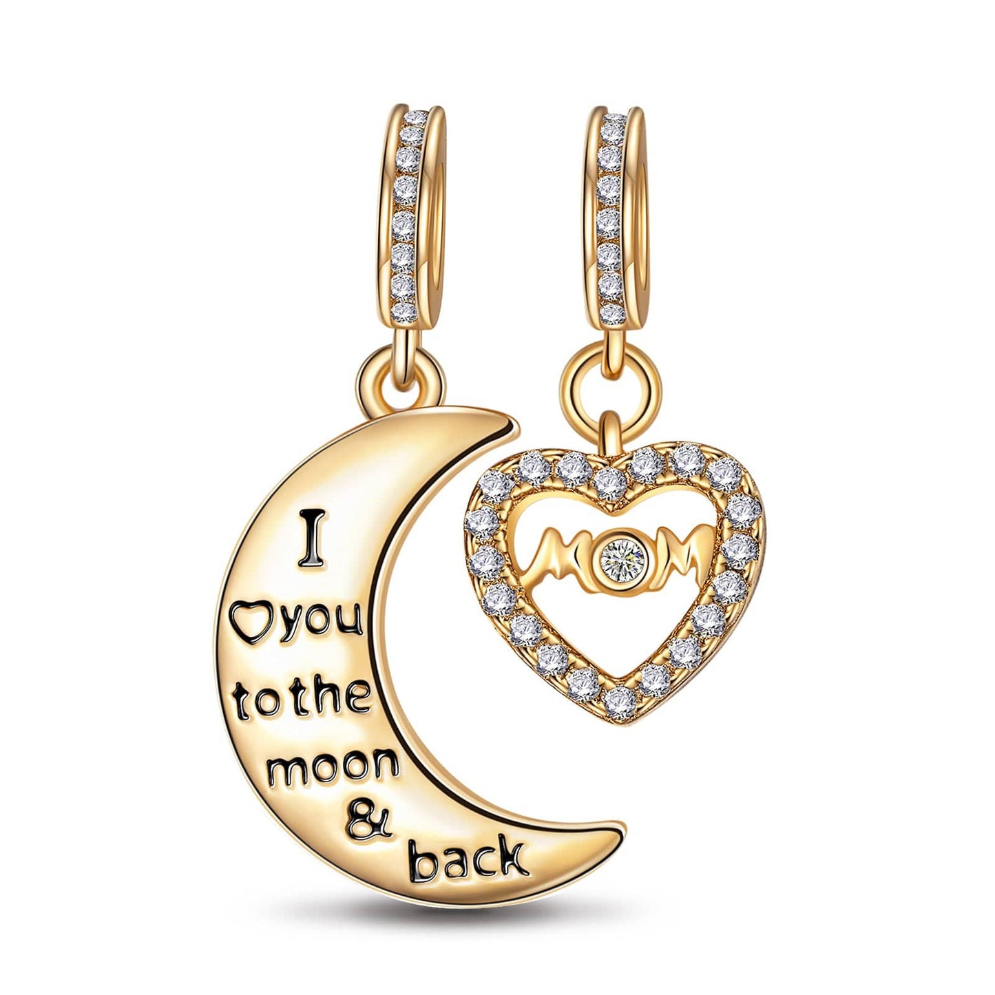 Moon & Love To Mom Tarnish-resistant Silver Dangle Charms In 14K Gold Plated