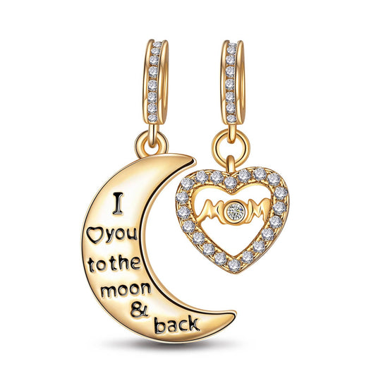 gona- Moon & Love To Mom Tarnish-resistant Silver Dangle Charms In 14K Gold Plated