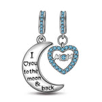 Sterling Silver Moon & Love To Mom Blue Dangle Charms With Enamel In White Gold Plated