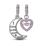 Sterling Silver Moon & Love To Mom Pink Dangle Charms With Enamel In White Gold Plated
