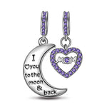 Sterling Silver Moon & Love To Mom Purple Dangle Charms With Enamel In White Gold Plated