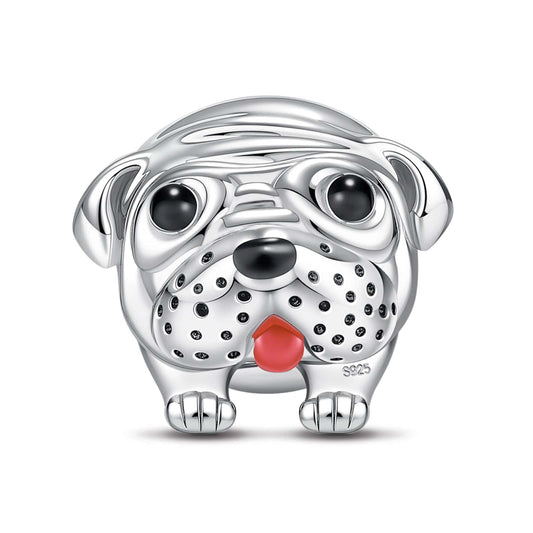 gona- Sterling Silver Cute Pug dog Charms With Enamel In White Gold Plated