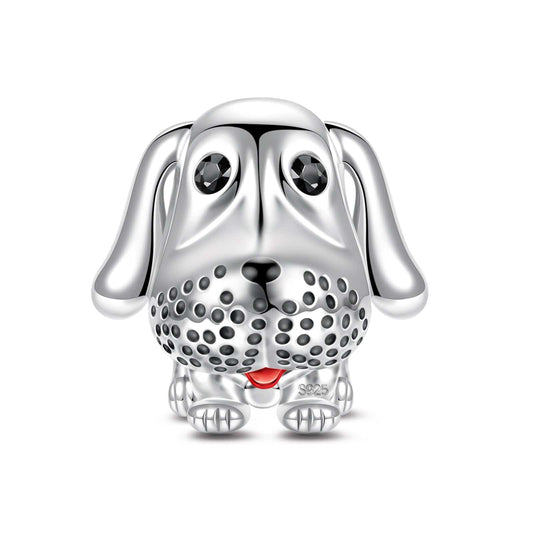 gona- Sterling Silver Lucky Puppy Charms With Enamel In White Gold Plated