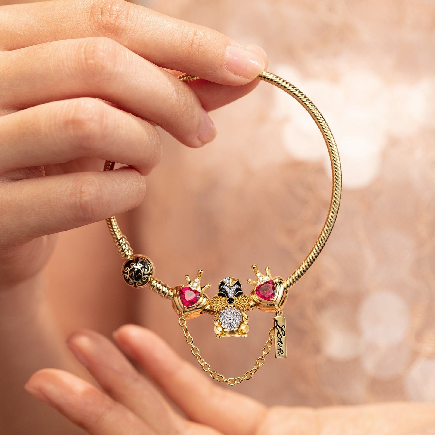 Sterling Silver Cute Squirrel Charms With Enamel In 14K Gold Plated