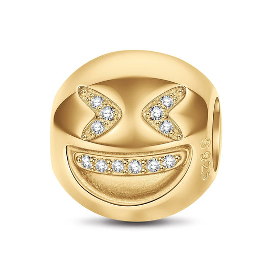 gona- Sterling Silver Grinning Face Emoji Charms In 14K Gold Plated