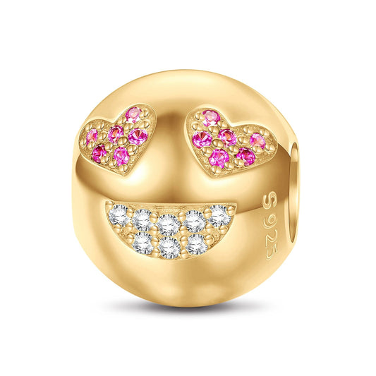 gona- Sterling Silver Heart Eyes Emoji Charms In 14K Gold Plated