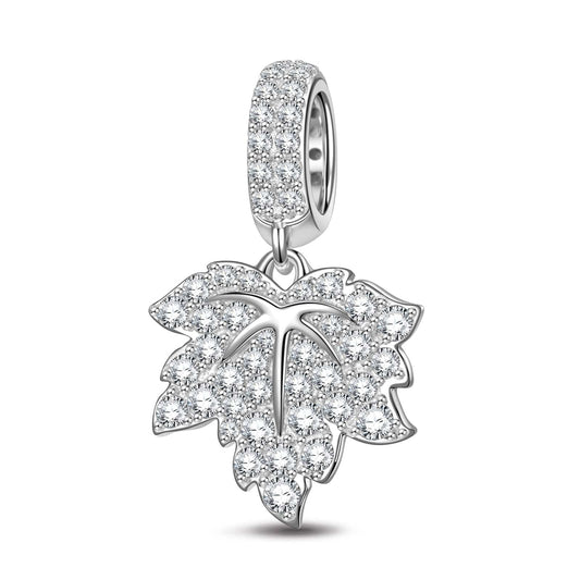 gona- Sterling Silver Maple Leaf In Dangle Charms In White Gold Plated