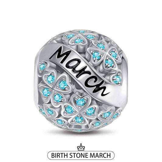 gona- Sterling Silver Lucky Clover Birthstone March Charms With Enamel In White Gold Plated