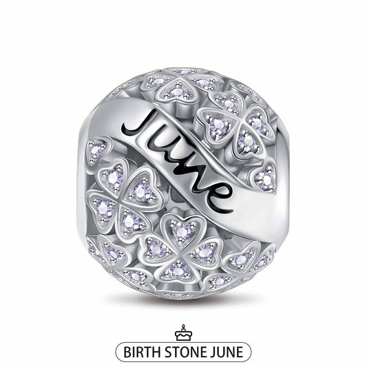 gona- Sterling Silver Lucky Clover Birthstone June Charms With Enamel In White Gold Plated