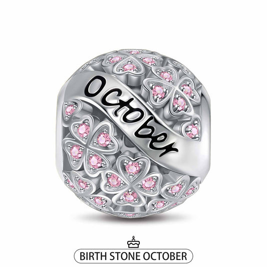 gona- Sterling Silver Lucky Clover Birthstone October Charms With Enamel In White Gold Plated