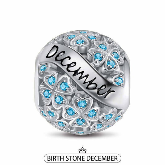 gona- Sterling Silver Lucky Clover Birthstone December Charms With Enamel In White Gold Plated