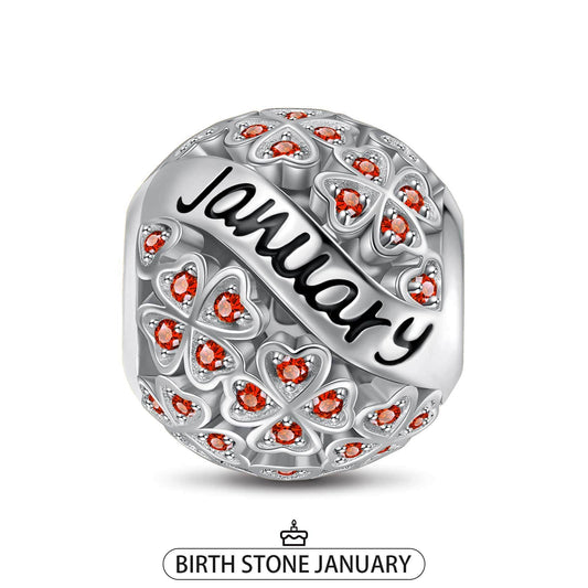 gona- Sterling Silver Lucky Clover Birthstone January Charms With Enamel In White Gold Plated