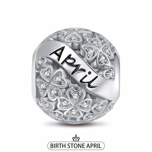 gona- Sterling Silver Lucky Clover Birthstone April Charms With Enamel In White Gold Plated