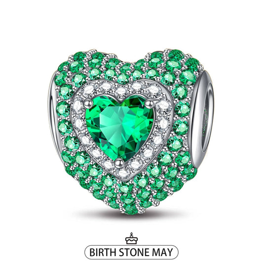 gona- Sterling Silver Love Heart Birthstone May Charms With Enamel In White Gold Plated