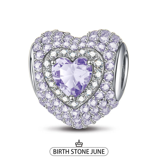 gona- Sterling Silver Love Heart Birthstone June Charms With Enamel In White Gold Plated