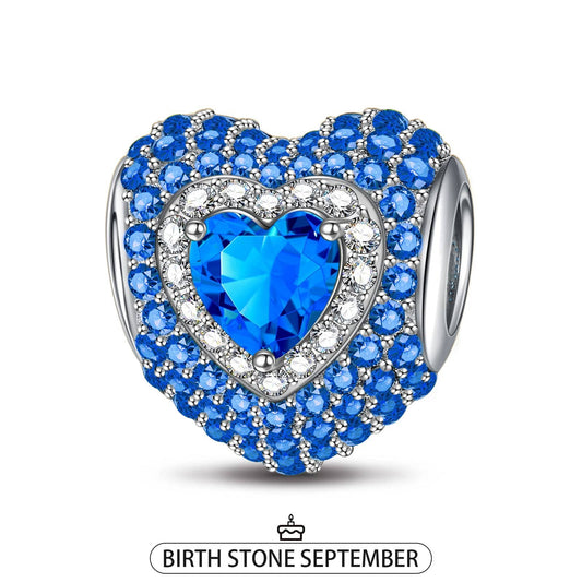 gona- Sterling Silver Love Heart Birthstone September Charms With Enamel In White Gold Plated