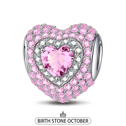 gona- Sterling Silver Love Heart Birthstone October Charms With Enamel In White Gold Plated