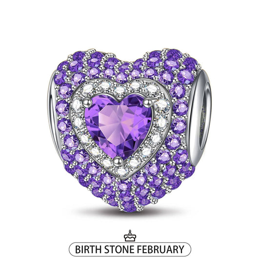 gona- Sterling Silver Love Heart Birthstone February Charms With Enamel In White Gold Plated
