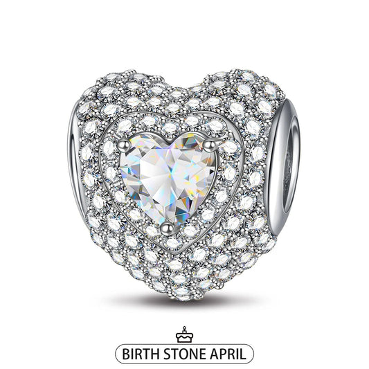 gona- Sterling Silver Love Heart Birthstone April Charms With Enamel In White Gold Plated