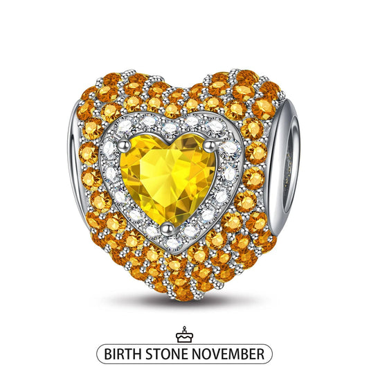 gona- Sterling Silver Love Heart Birthstone November Charms With Enamel In White Gold Plated
