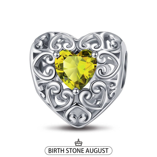 gona- Sterling Silver Love Heart Birthstone August Charms In White Gold Plated
