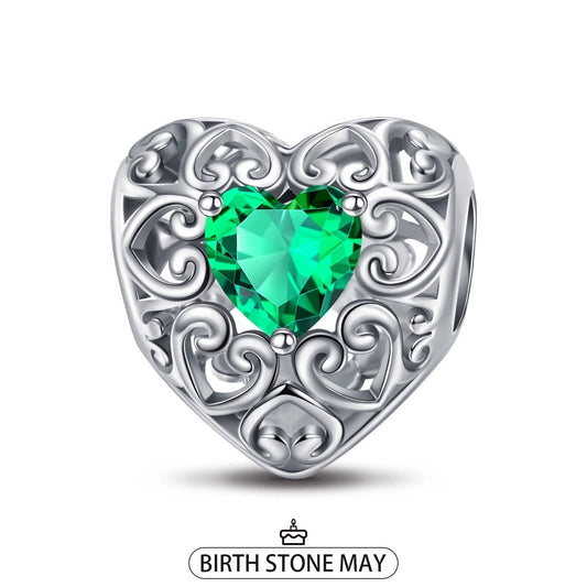 gona- Sterling Silver Love Heart Birthstone May Charms In White Gold Plated