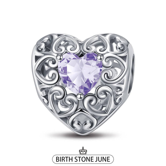 gona- Sterling Silver Love Heart Birthstone June Charms In White Gold Plated