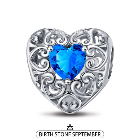 gona- Sterling Silver Love Heart Birthstone September Charms In White Gold Plated