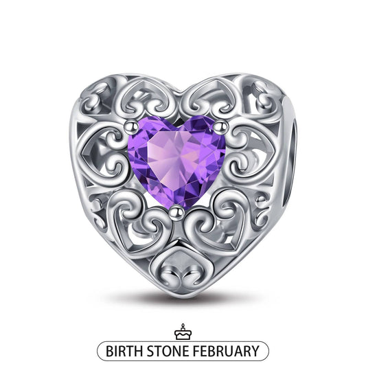 gona- Sterling Silver Love Heart Birthstone February Charms In White Gold Plated