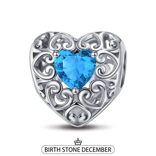 gona- Sterling Silver Love Heart Birthstone December Charms In White Gold Plated