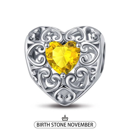 gona- Sterling Silver Love Heart Birthstone November Charms In White Gold Plated