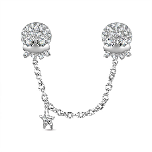 gona- Sterling Silver Sparkling Octopus Safety Chain In White Gold Plated