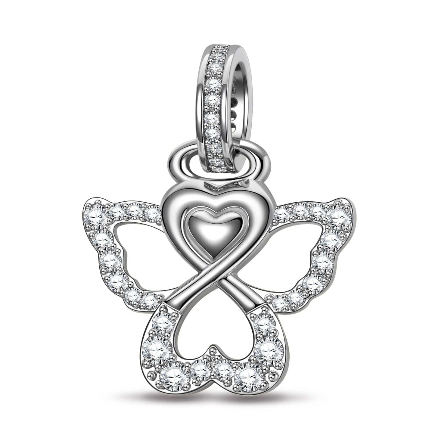 Sterling Silver Little Angel Dangle Charms In White Gold Plated