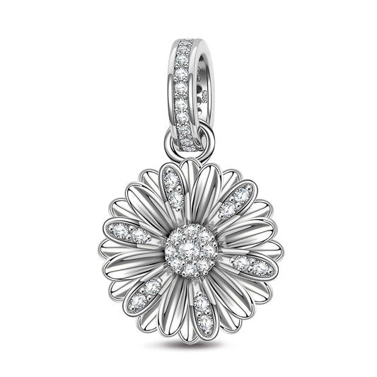 gona- Sterling Silver Gerbera Dangle Charms In White Gold Plated