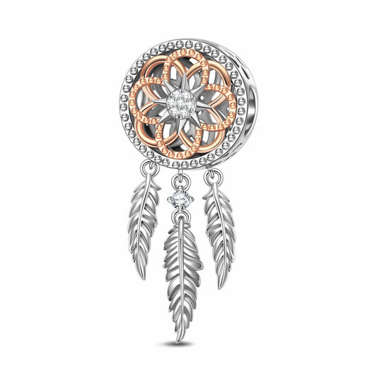 gona- Sterling Silver Dream Catcher Dangle Charms In White Gold Plated