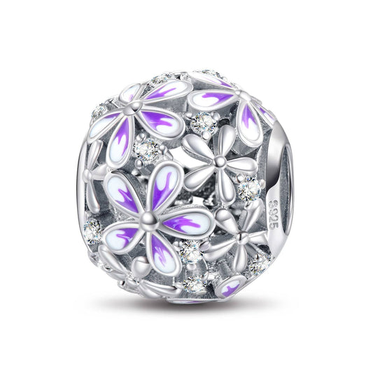 gona- Sterling Silver Blossom Charms With Enamel In White Gold Plated