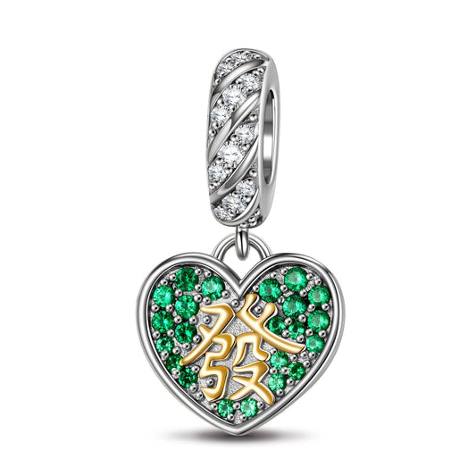 gona- Sterling Silver Mahjong In Heart Dangle Charms In White Gold Plated
