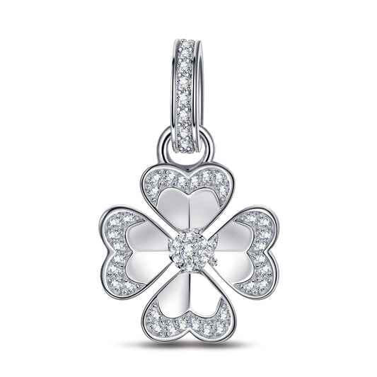 gona- Sterling Silver Lucky Clover Dangle Charms In White Gold Plated