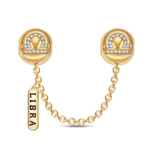 gona- Sterling Silver Libra Constellation Safety Chain With Enamel In 14K Gold Plated