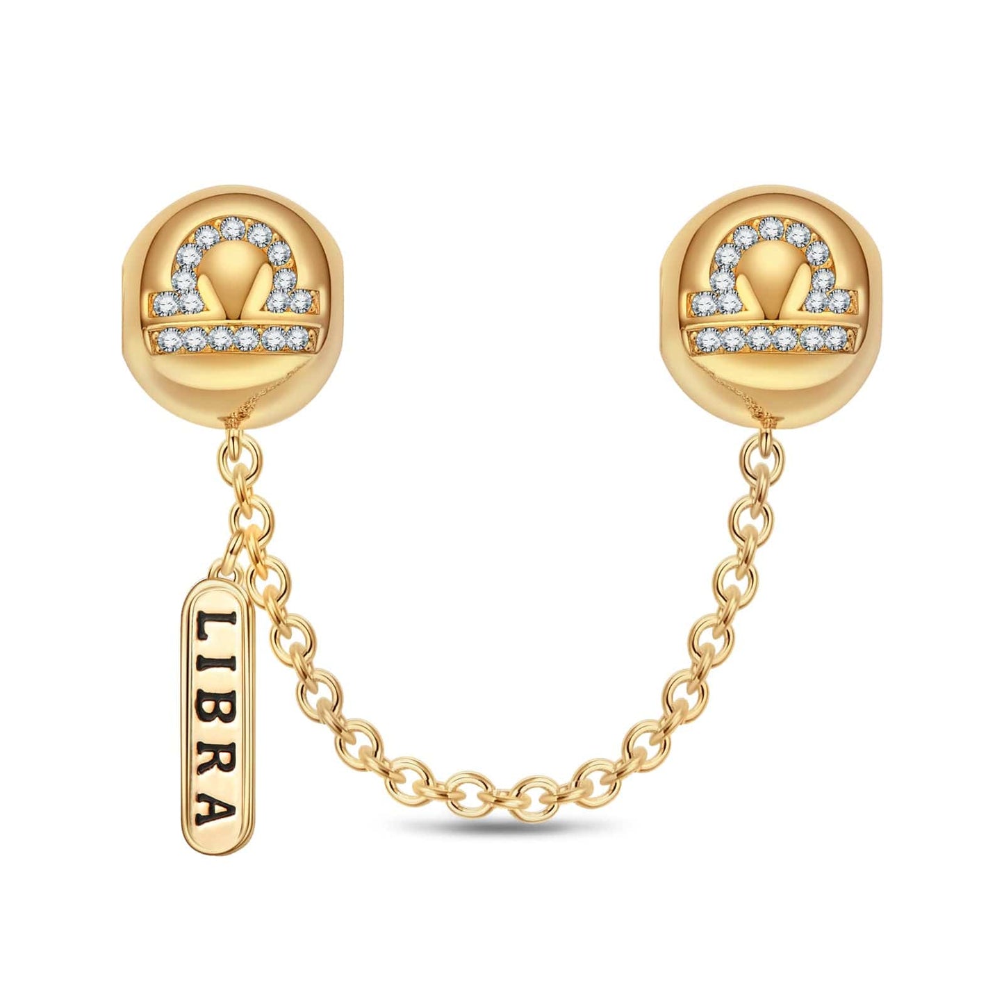 Libra Tarnish-resistant Silver Constellation Safety Chain With Enamel In 14K Gold Plated