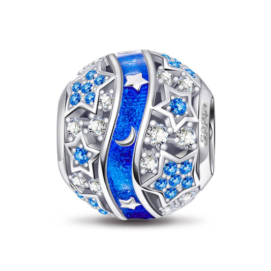 gona- Sterling Silver Starry Night Charms With Enamel In White Gold Plated