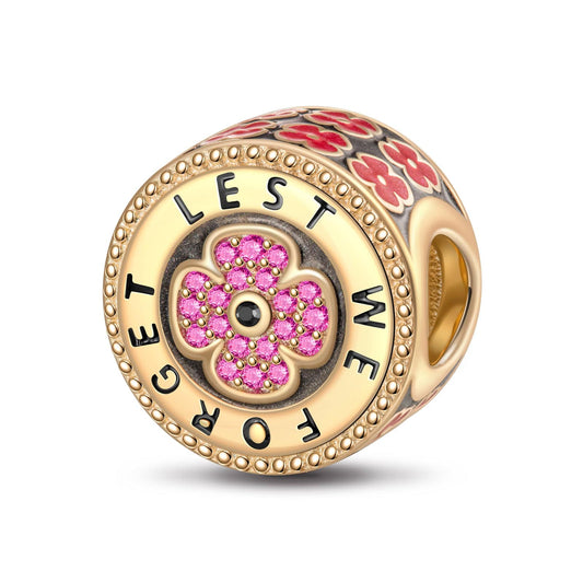 gona- Sterling Silver Red Plum Blossom Charms With Enamel In 14K Gold Plated
